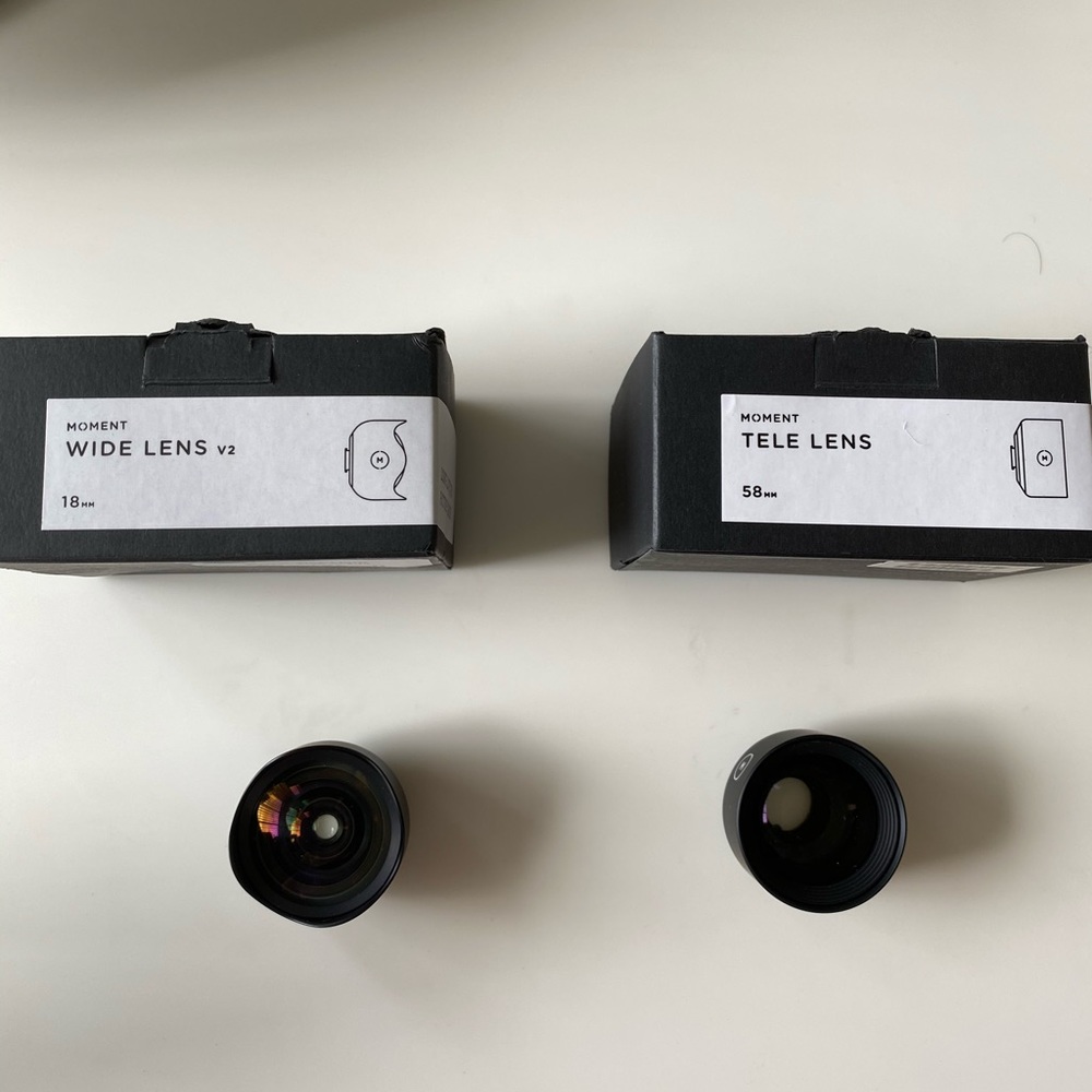 Moment wide lens and tele lens all V2 with boxbag